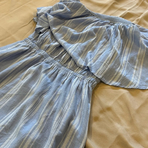 Show Me Your Mumu Casita Mini Dress Side Walk Stripe Medium Blue White - Picture 9 of 9